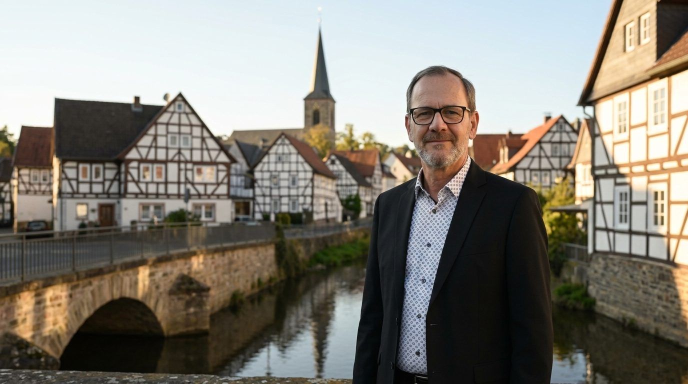 Historisches Flörsheim mit Fachwerkhäusern und Stephan Bettermann