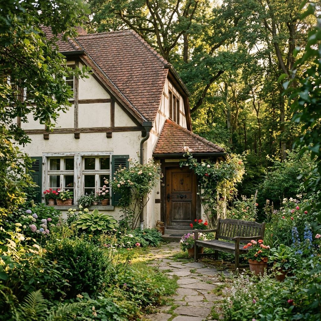 Einfamilienhaus mit reifem Garten im Nachmittagslicht – Wohnen im Alter