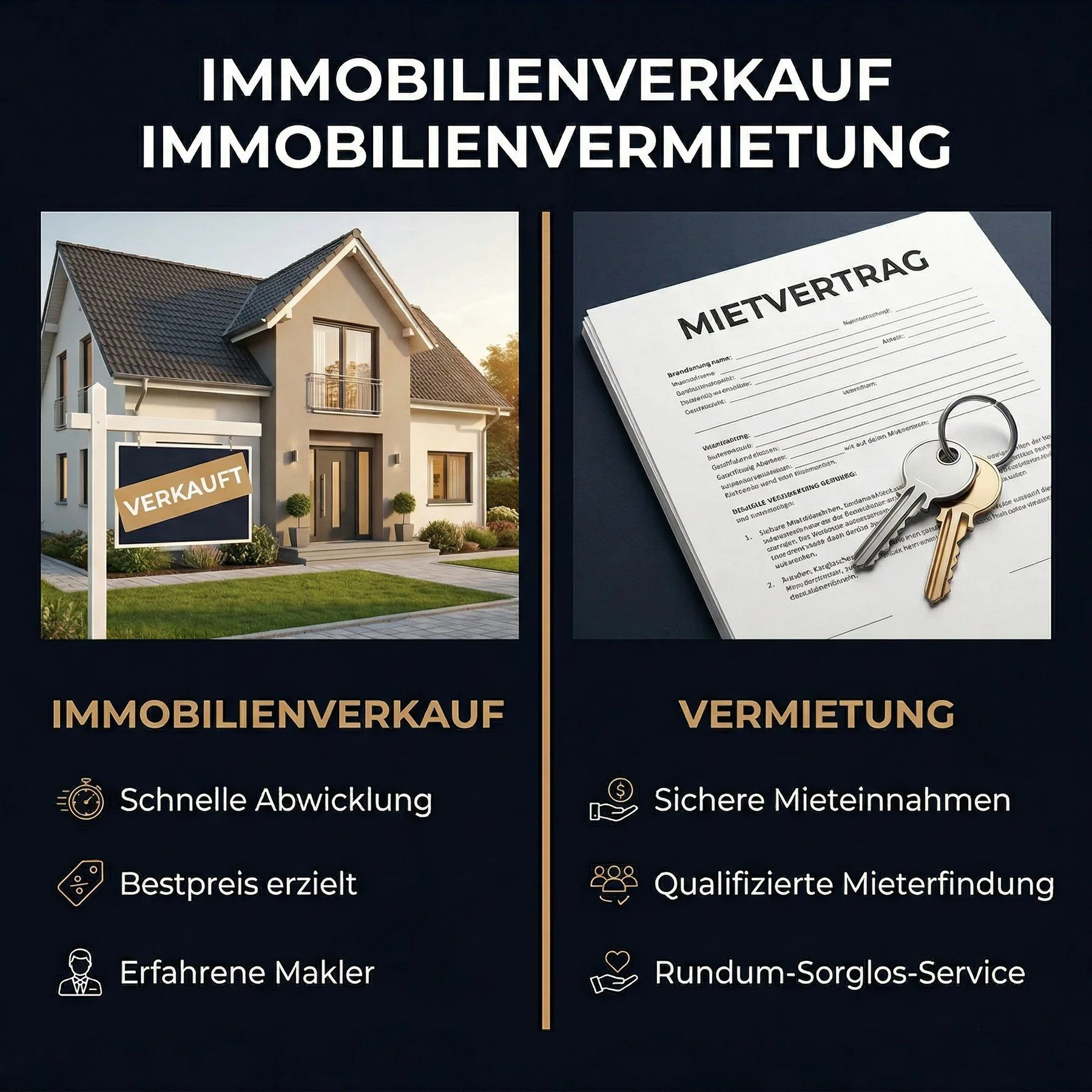 Vergleich: Verkauft-Schild versus Mietvertrag und Schlüssel – zwei Wege für Immobilieneigentümer