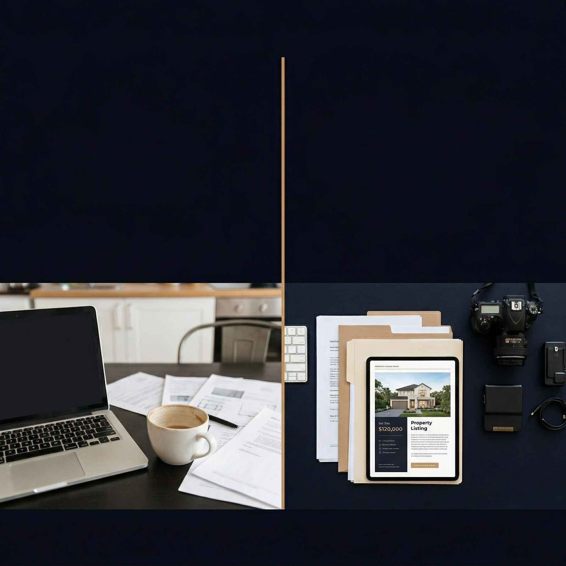 Split-View: Privatverkauf-Setup vs. professionelles Makler-Setup